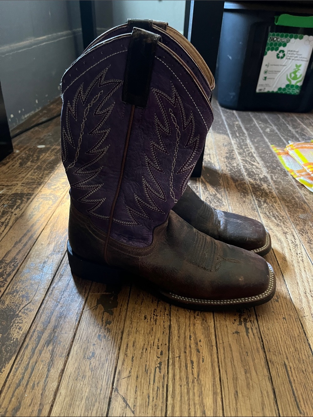 Shyanne Brown leather boots with purple shaft